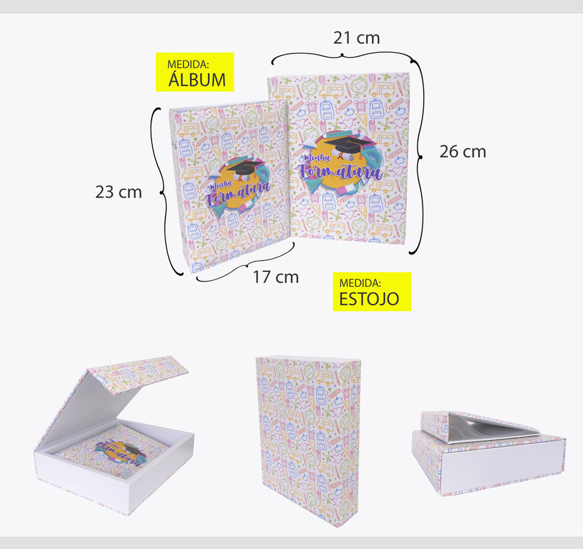 Estojo Imantado Álbum para 100 Fotos 15x21 FORMATURA BRANCO Pré