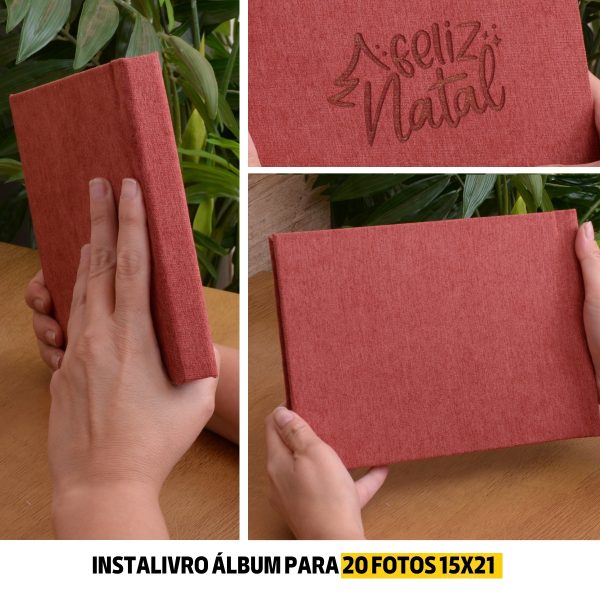 Instalivro Tecido 15x21 Álbum Autocolante 20 fotos NATAL CLARK PAPRICE VERMELHO Fotos Família Natalino - Image 7