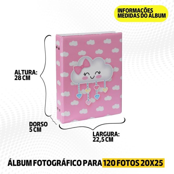 Álbum fotográfico para 120 fotos 20x25 NUVEM ROSA bebê infantil Chuva de amor - Image 3