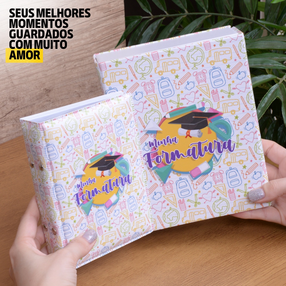 Estojo Imantado com Álbum p/ 120 fotos 10x15 FORMATURA BRANCO Bebê Infantil ABC Pré Escola - Imagem 4