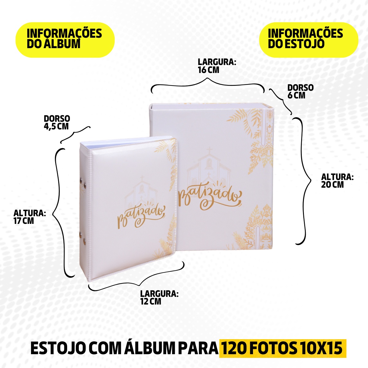 Estojo Imantado com Álbum p/ 120 fotos 10x15 BATIZADO BRANCO Igreja Católico Cristão Igreja - Imagem 9