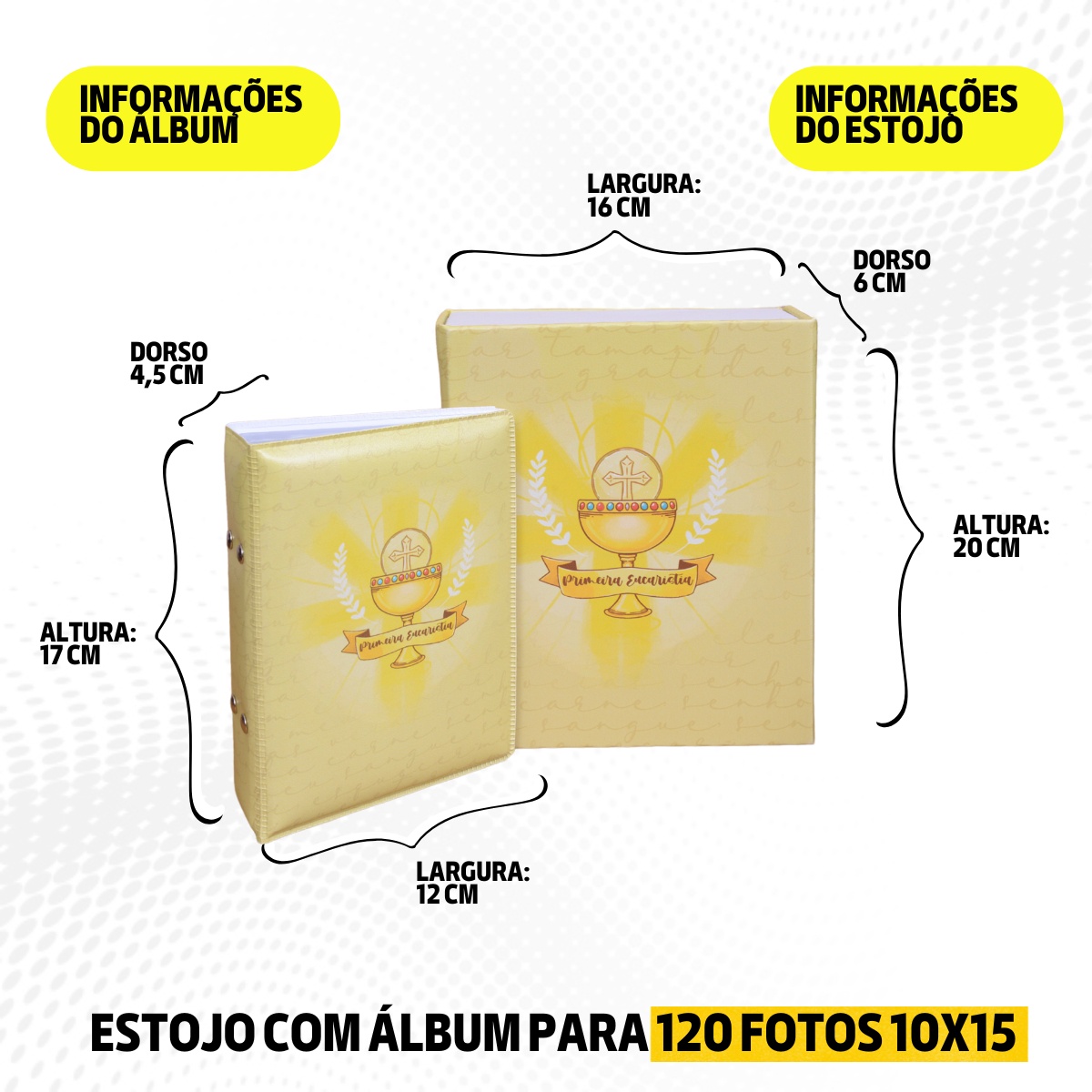 Estojo Imantado com Álbum p/ 120 fotos 10x15 PRIMEIRA EUCARISTIA Comunhão Cálice Hóstia - Imagem 8