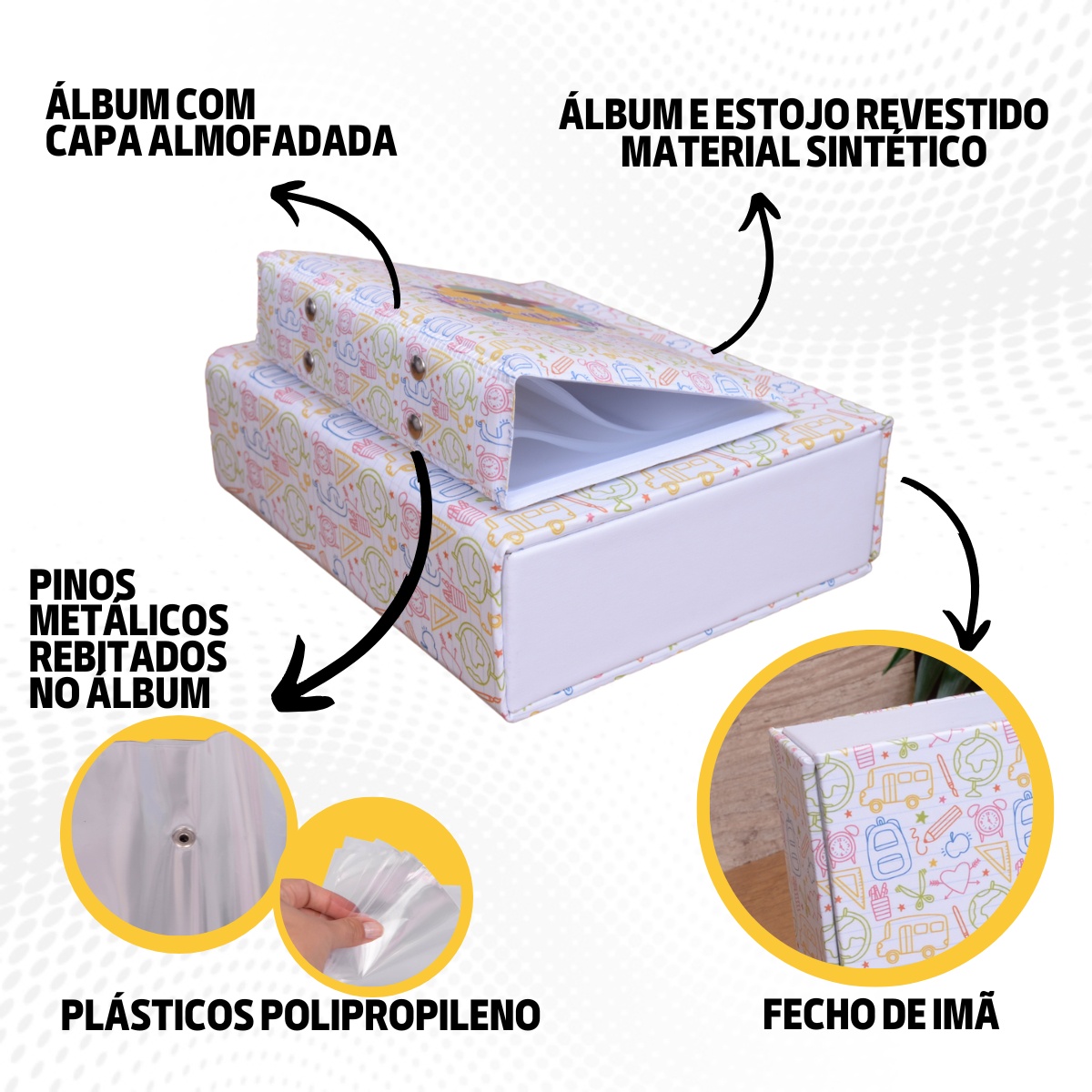 Estojo Imantado com Álbum p/ 120 fotos 10x15 FORMATURA BRANCO Bebê Infantil ABC Pré Escola - Imagem 8