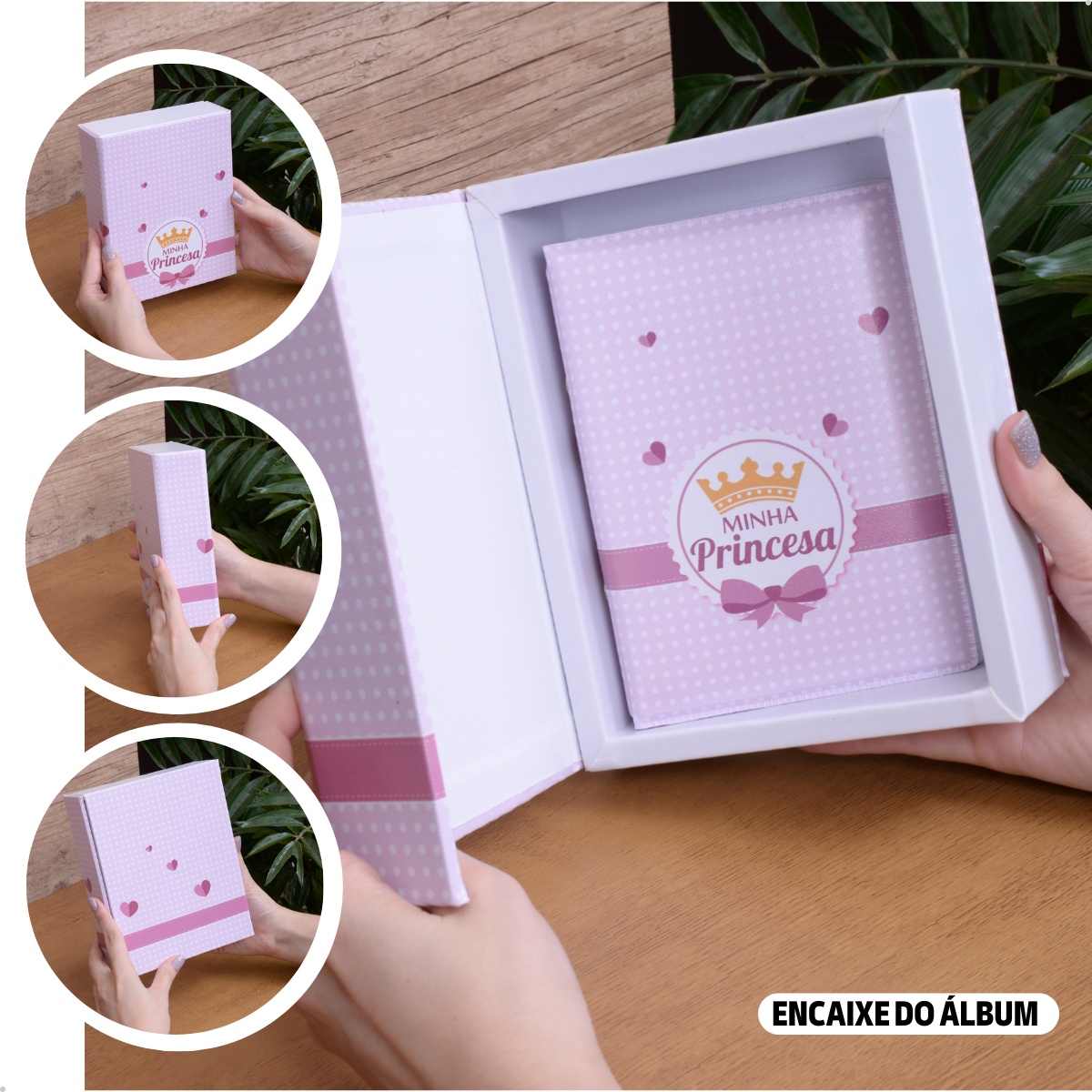 Estojo e Álbum 120 fotos 10x15 MINHA PRINCESA Bebê Infantil Rosa Coroa - Imagem 2