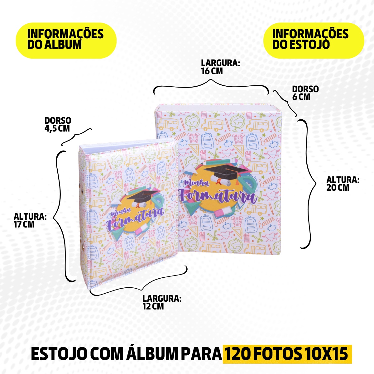 Estojo Imantado com Álbum p/ 120 fotos 10x15 FORMATURA BRANCO Bebê Infantil ABC Pré Escola - Imagem 9