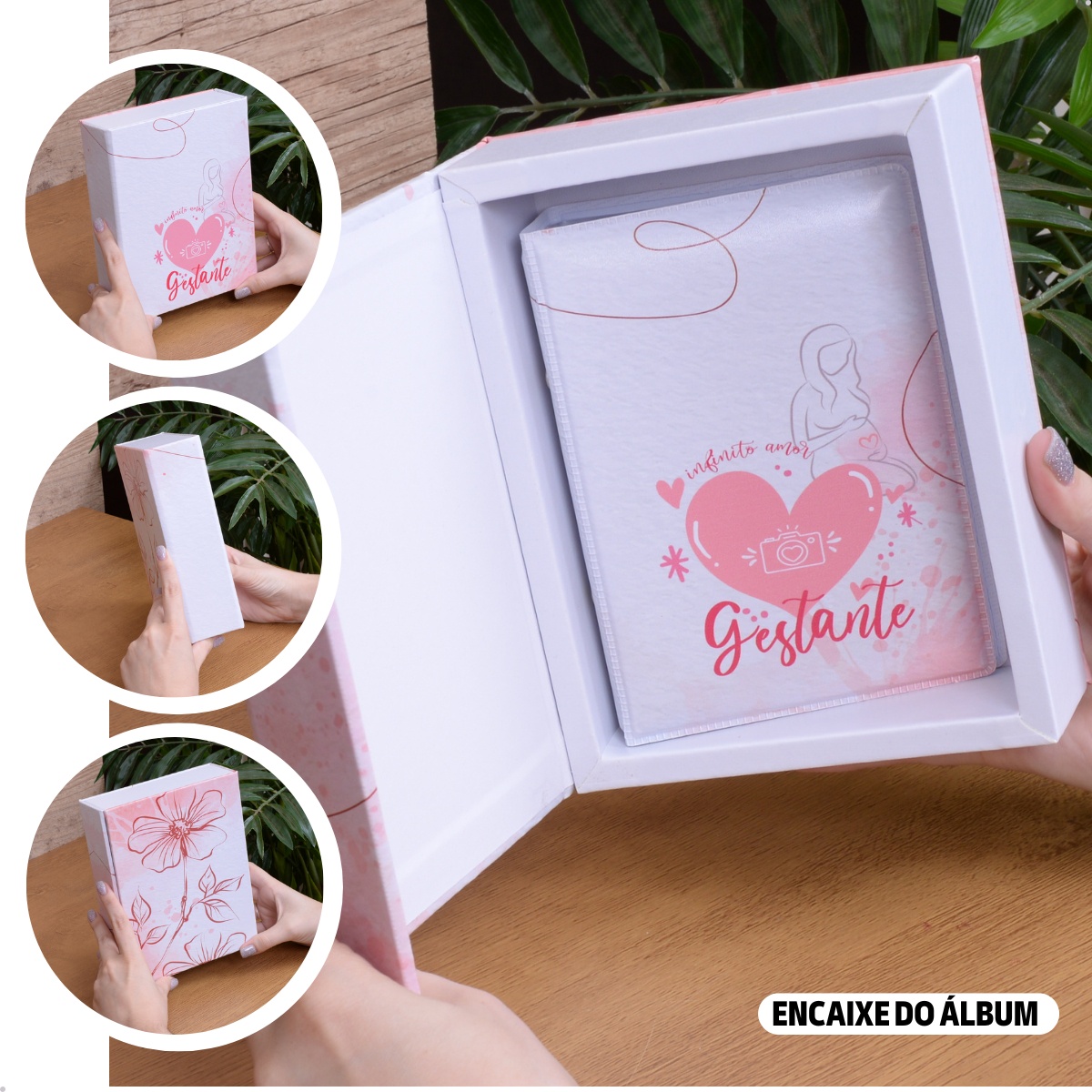 Estojo Imantado com Álbum p/ 120 fotos 10x15 GESTANTE ROSA Bebê Grávida Gestação - Imagem 2