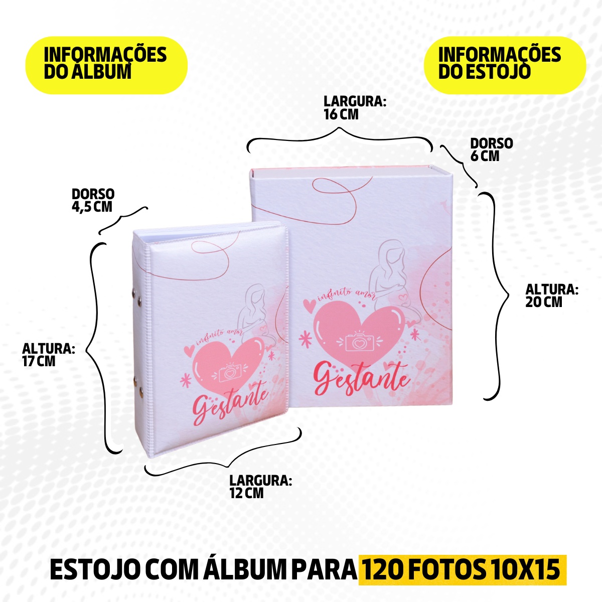 Estojo Imantado com Álbum p/ 120 fotos 10x15 GESTANTE ROSA Bebê Grávida Gestação - Imagem 8