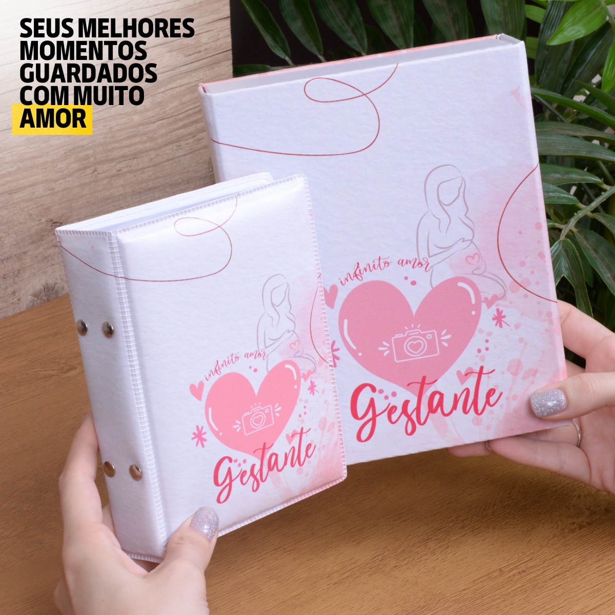 Estojo Imantado com Álbum p/ 120 fotos 10x15 GESTANTE ROSA Bebê Grávida Gestação - Imagem 3