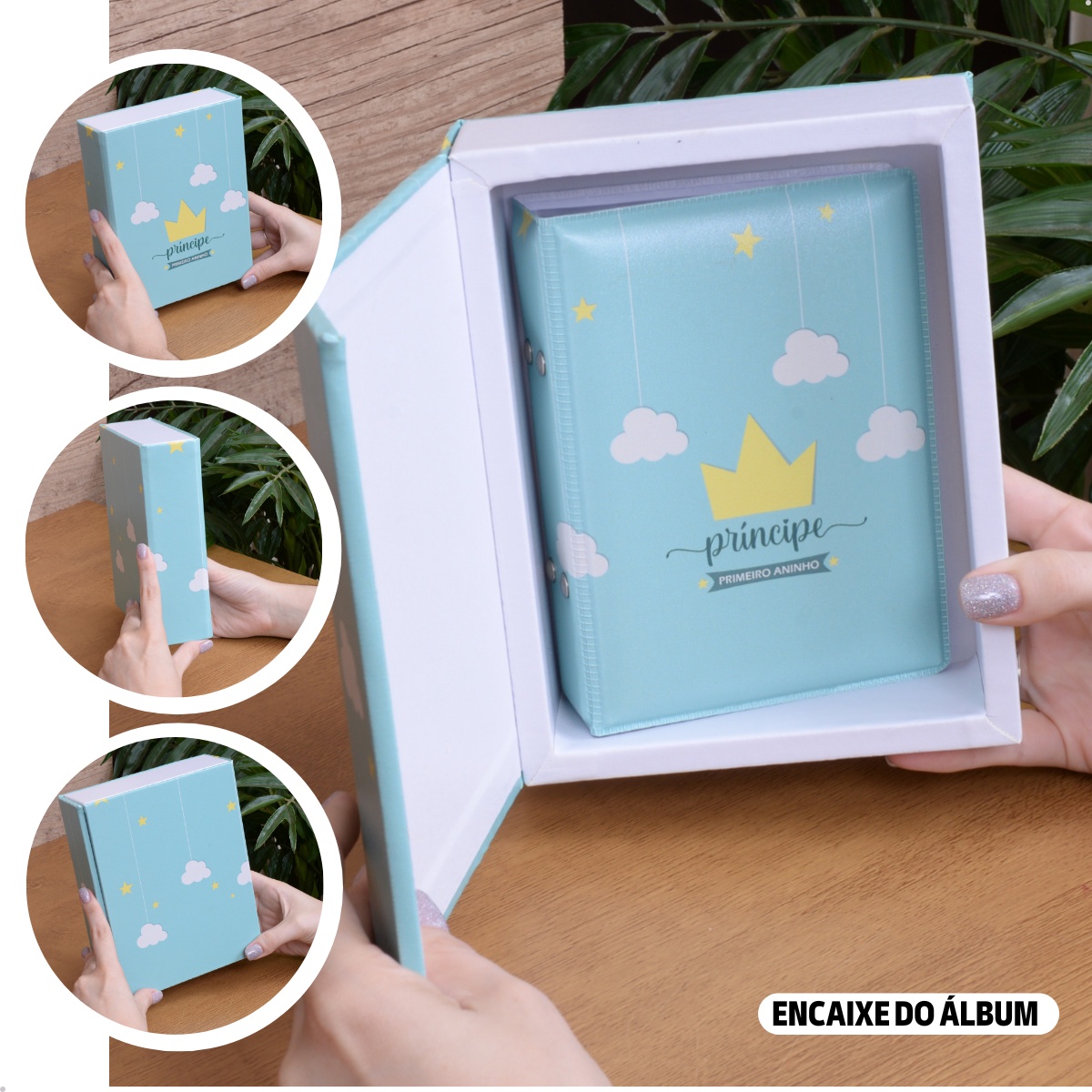Estojo Imantado com Álbum p/ 120 fotos 10x15 PRINCÍPE COROA 1 ANINHO Bebê Infantil - Imagem 2