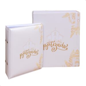 Estojo Imantado com Álbum p/ 120 fotos 10x15 BATIZADO BRANCO Igreja Católico Cristão Igreja