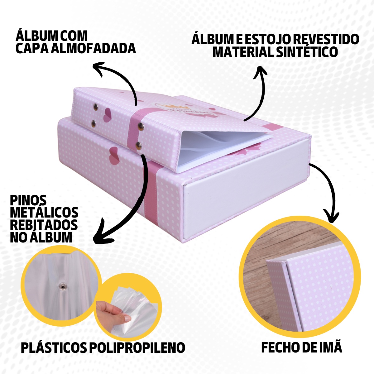 Estojo e Álbum 120 fotos 10x15 MINHA PRINCESA Bebê Infantil Rosa Coroa - Imagem 7