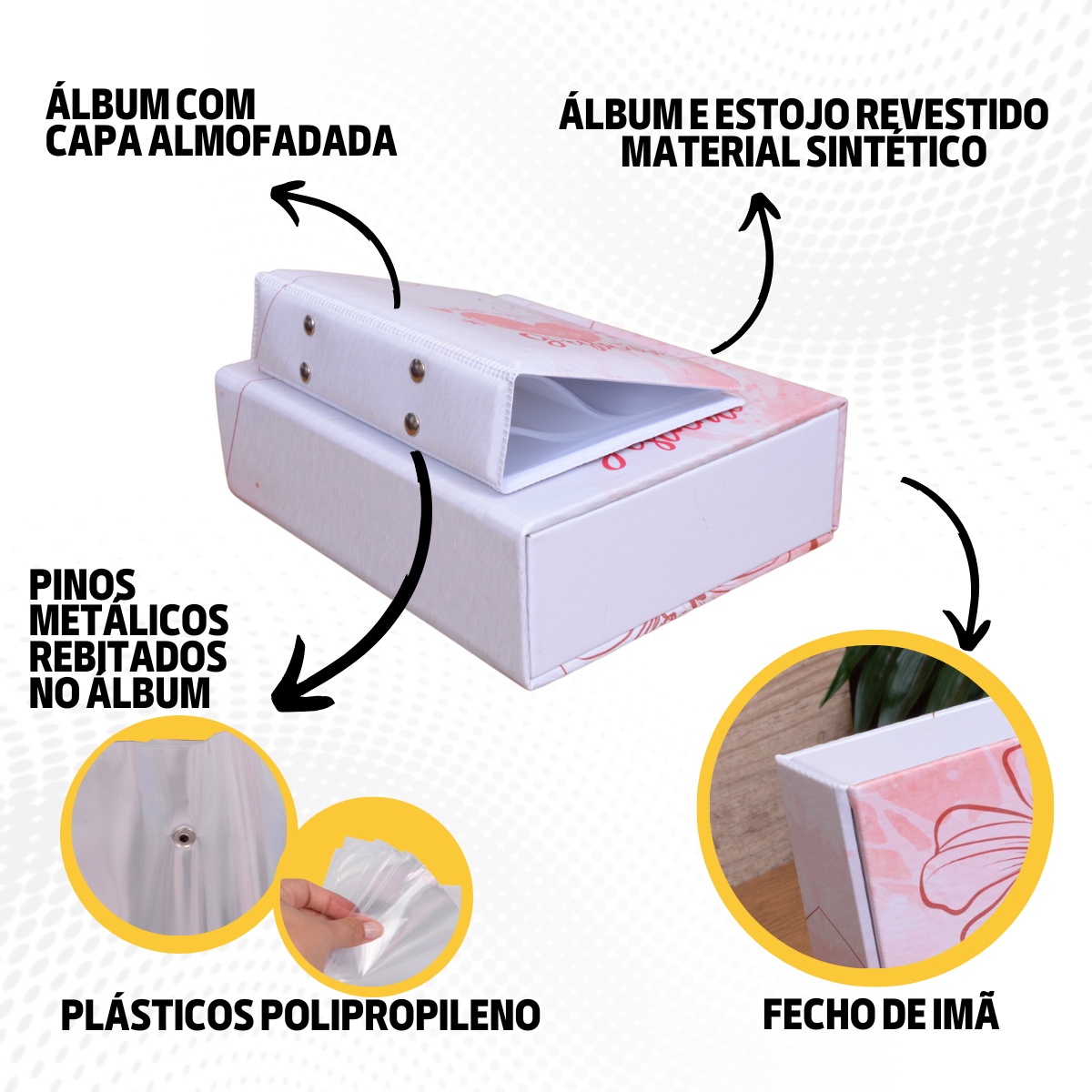 Estojo Imantado com Álbum p/ 120 fotos 10x15 GESTANTE ROSA Bebê Grávida Gestação - Imagem 9