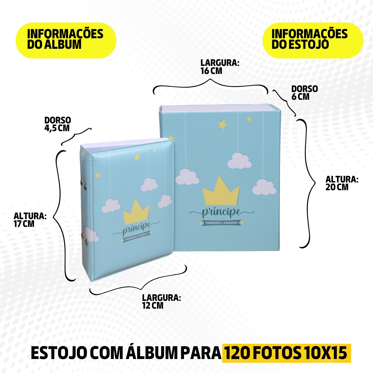 Estojo Imantado com Álbum p/ 120 fotos 10x15 PRINCÍPE COROA 1 ANINHO Bebê Infantil - Imagem 8