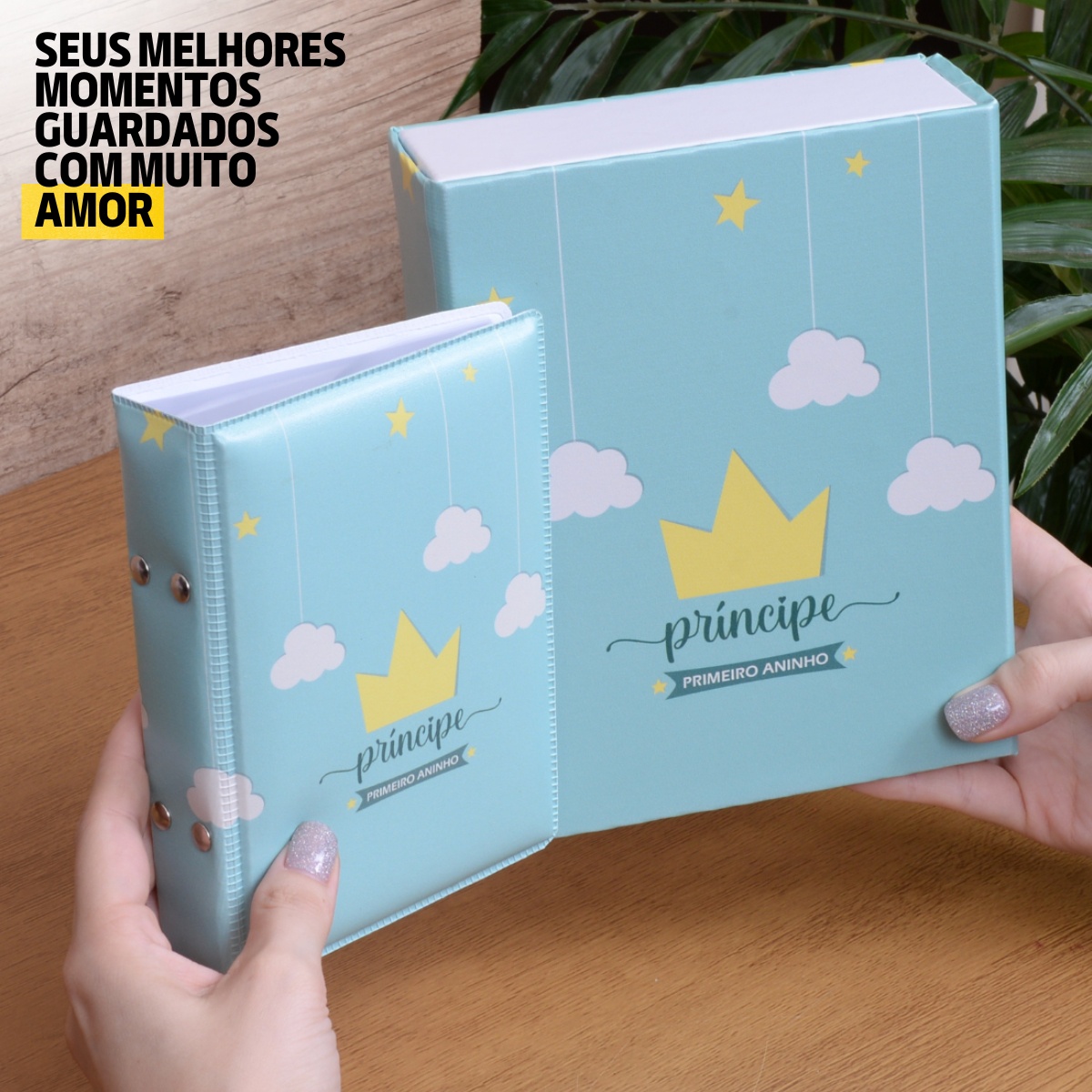 Estojo Imantado com Álbum p/ 120 fotos 10x15 PRINCÍPE COROA 1 ANINHO Bebê Infantil - Imagem 3