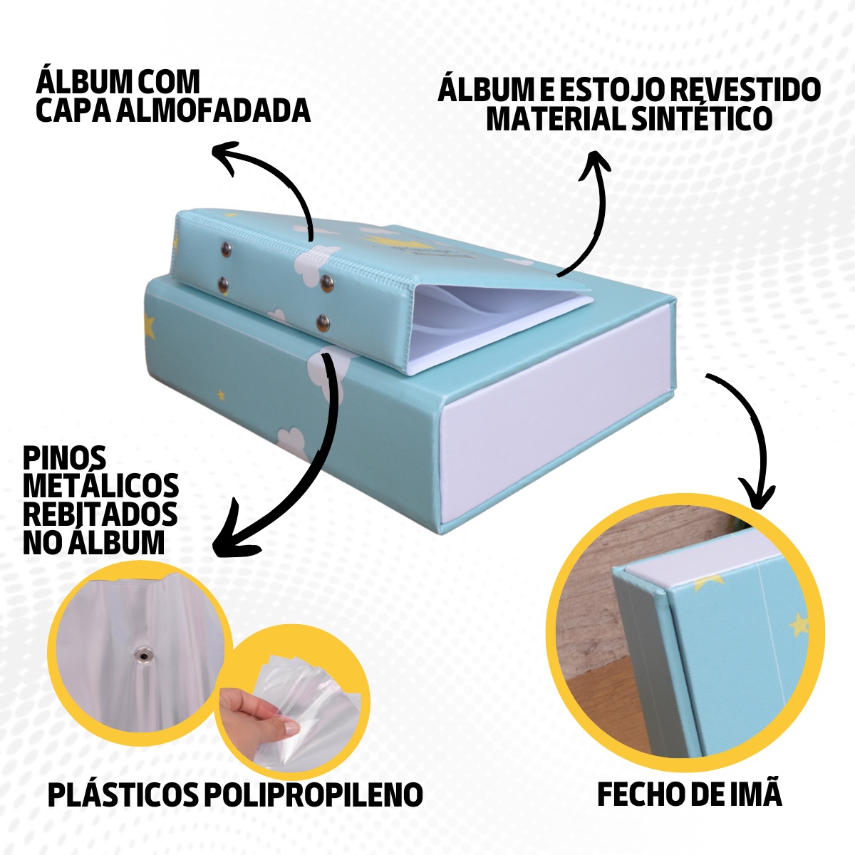 Estojo Imantado com Álbum p/ 120 fotos 10x15 PRINCÍPE COROA 1 ANINHO Bebê Infantil - Imagem 9