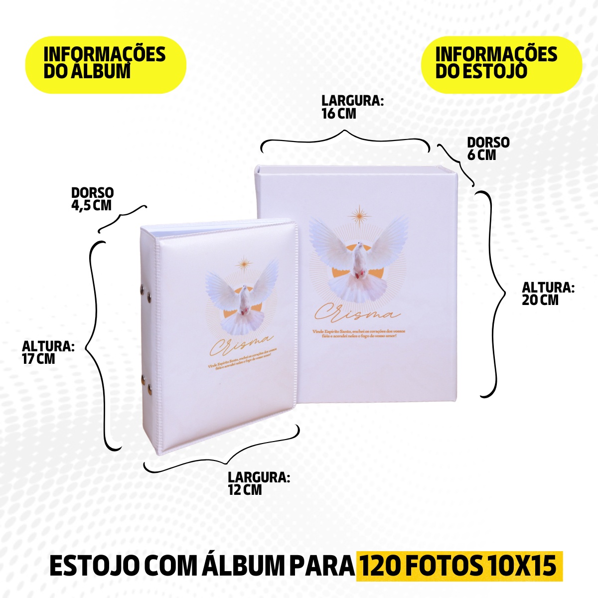 Estojo Imantado com Álbum p/ 120 fotos 10x15 CRISMA BRANCO Igreja Católico Cristão Espírito Santo - Imagem 9