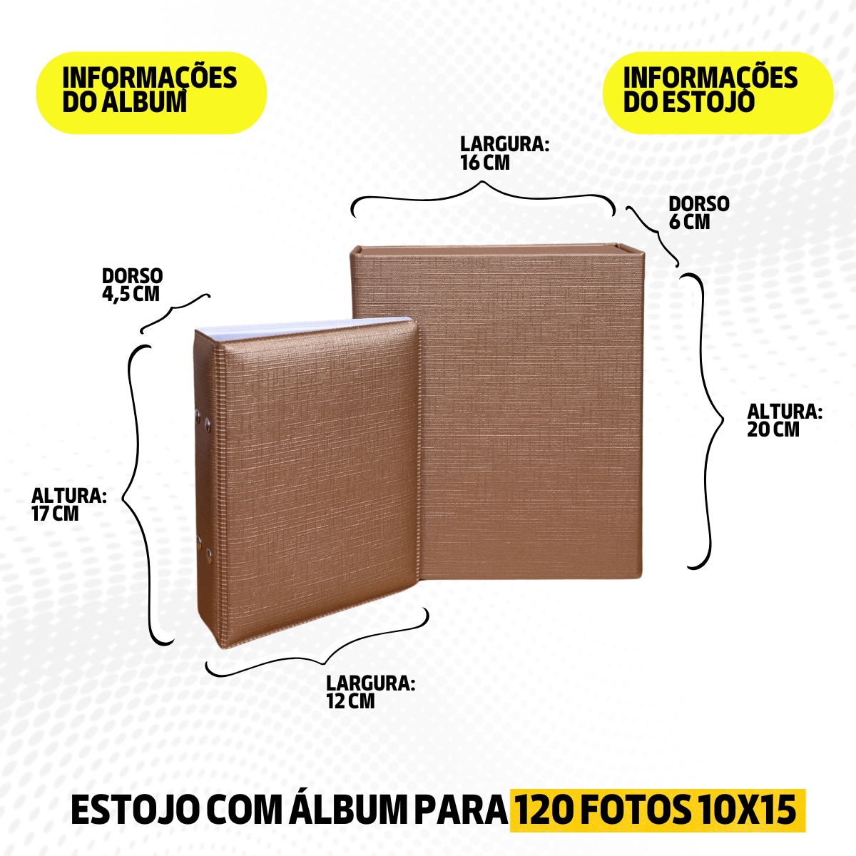 Estojo Imantado com Álbum p/ 120 fotos 10x15 LINHO OURO Liso Caixa Imã Bodas Família Casal - Imagem 8