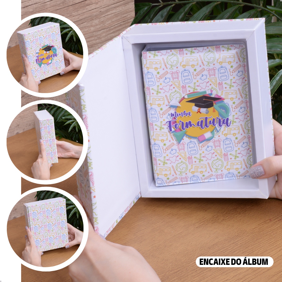 Estojo Imantado com Álbum p/ 120 fotos 10x15 FORMATURA BRANCO Bebê Infantil ABC Pré Escola - Imagem 2