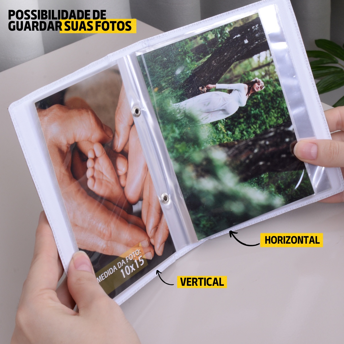 Estojo Imantado com Álbum p/ 120 fotos 10x15 DUNY PRATA Liso Caixa Imã Bodas Família Casal - Imagem 7