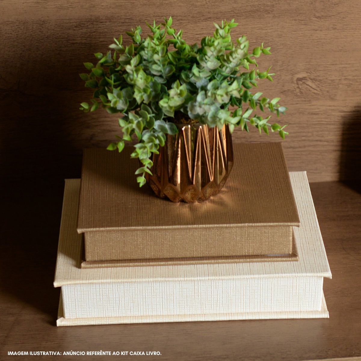 Kit 2 Caixa Livro Falso MDF LINHO OURO e LINHO DOURADO Decorativa Porta Objeto Elegante - Imagem 6