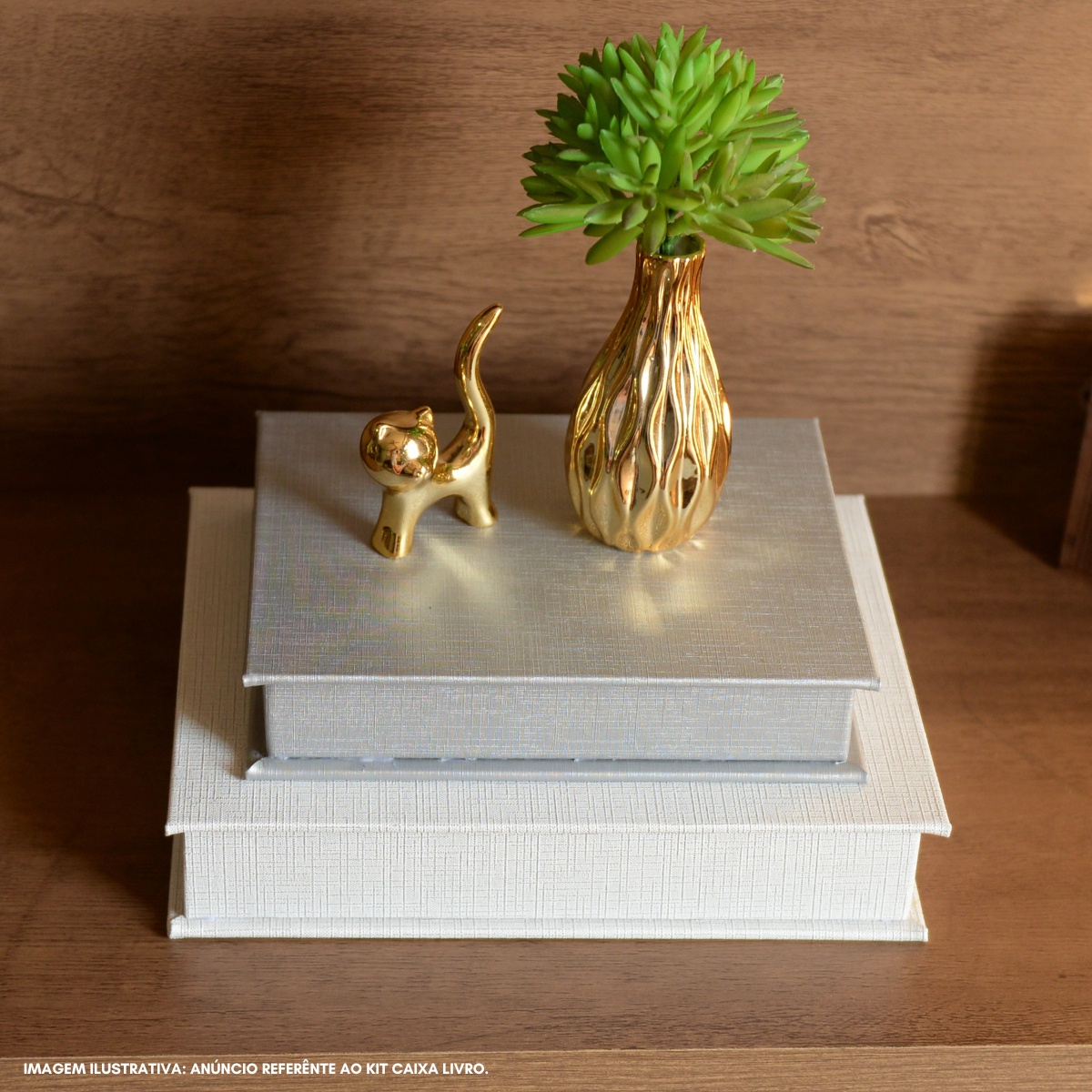 Kit 2 Caixa Livro Falso MDF LINHO PRATA e LINHO PRATEADO Decorativa Porta Objeto Elegante - Imagem 7