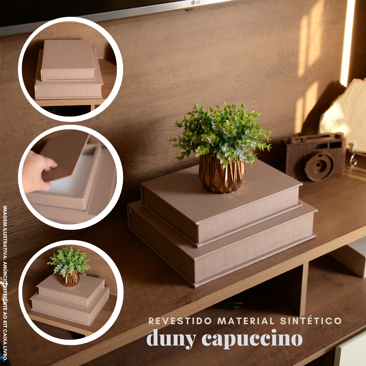 Kit 2 Caixa Livro Falso MDF DUNY CAPUCINO Marrom Decorativa Porta Objeto Elegante - Imagem 2