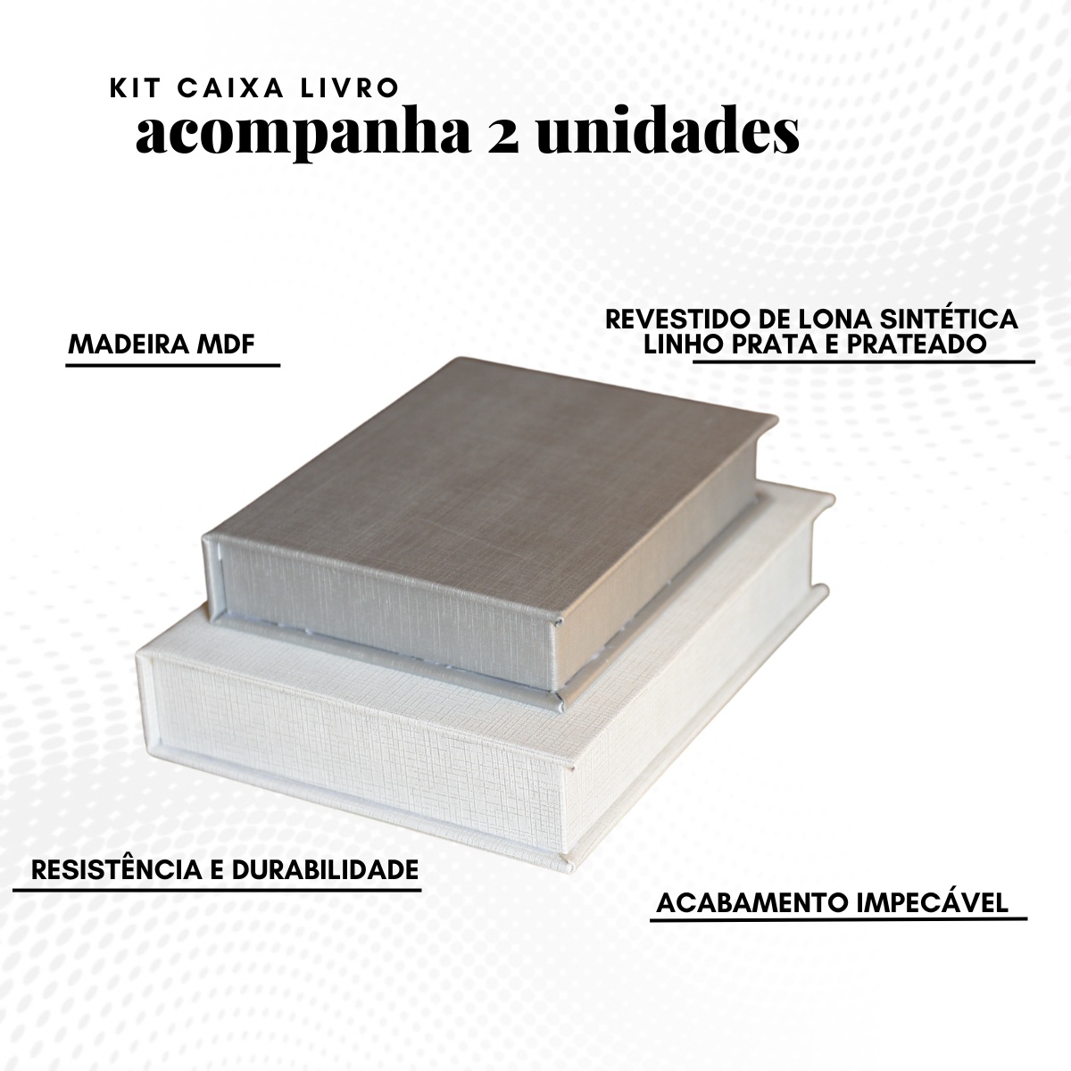 Kit 2 Caixa Livro Falso MDF LINHO PRATA e LINHO PRATEADO Decorativa Porta Objeto Elegante - Imagem 8