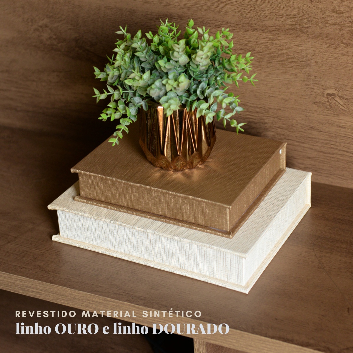 Kit 2 Caixa Livro Falso MDF LINHO OURO e LINHO DOURADO Decorativa Porta Objeto Elegante - Imagem 2