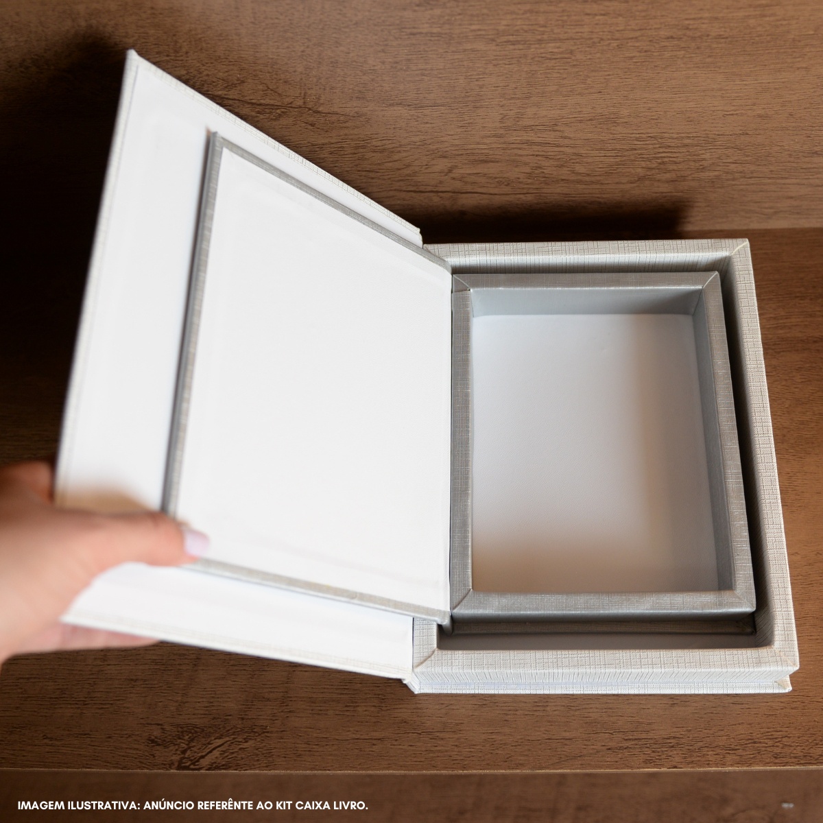 Kit 2 Caixa Livro Falso MDF LINHO PRATA e LINHO PRATEADO Decorativa Porta Objeto Elegante - Imagem 6