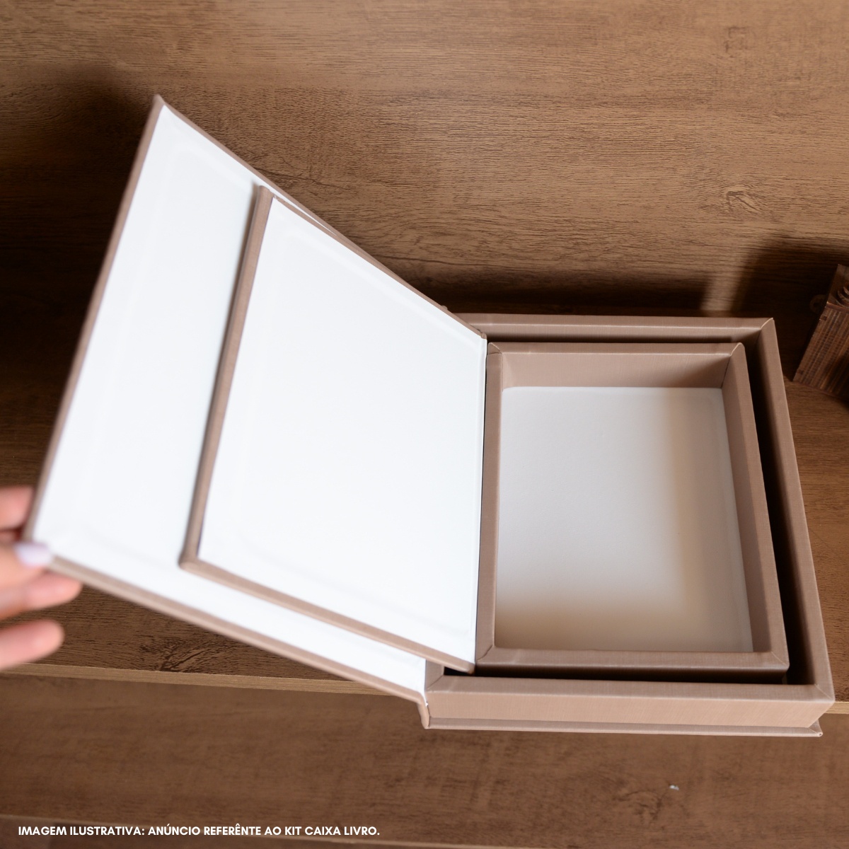 Kit 2 Caixa Livro Falso MDF DUNY CAPUCINO Marrom Decorativa Porta Objeto Elegante - Imagem 4