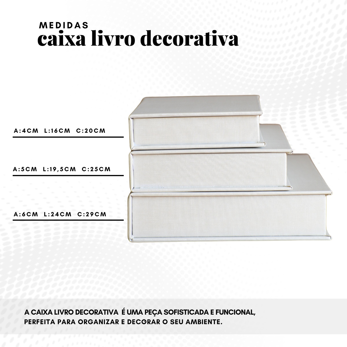 Kit 3 Caixa Livro Falso MDF DUNY PRATA Decorativa Porta Objeto Elegante - Imagem 8