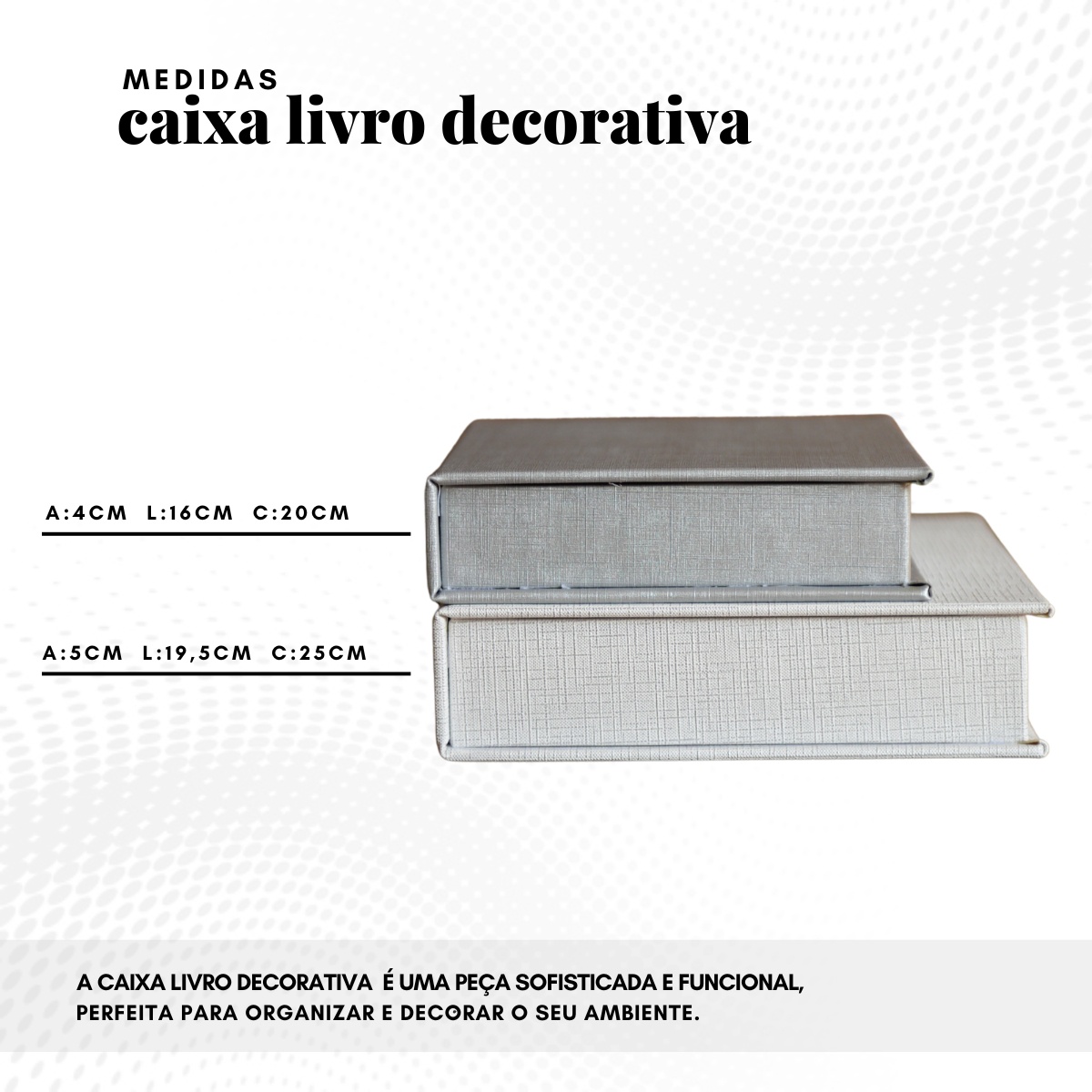 Kit 2 Caixa Livro Falso MDF LINHO PRATA e LINHO PRATEADO Decorativa Porta Objeto Elegante - Imagem 9