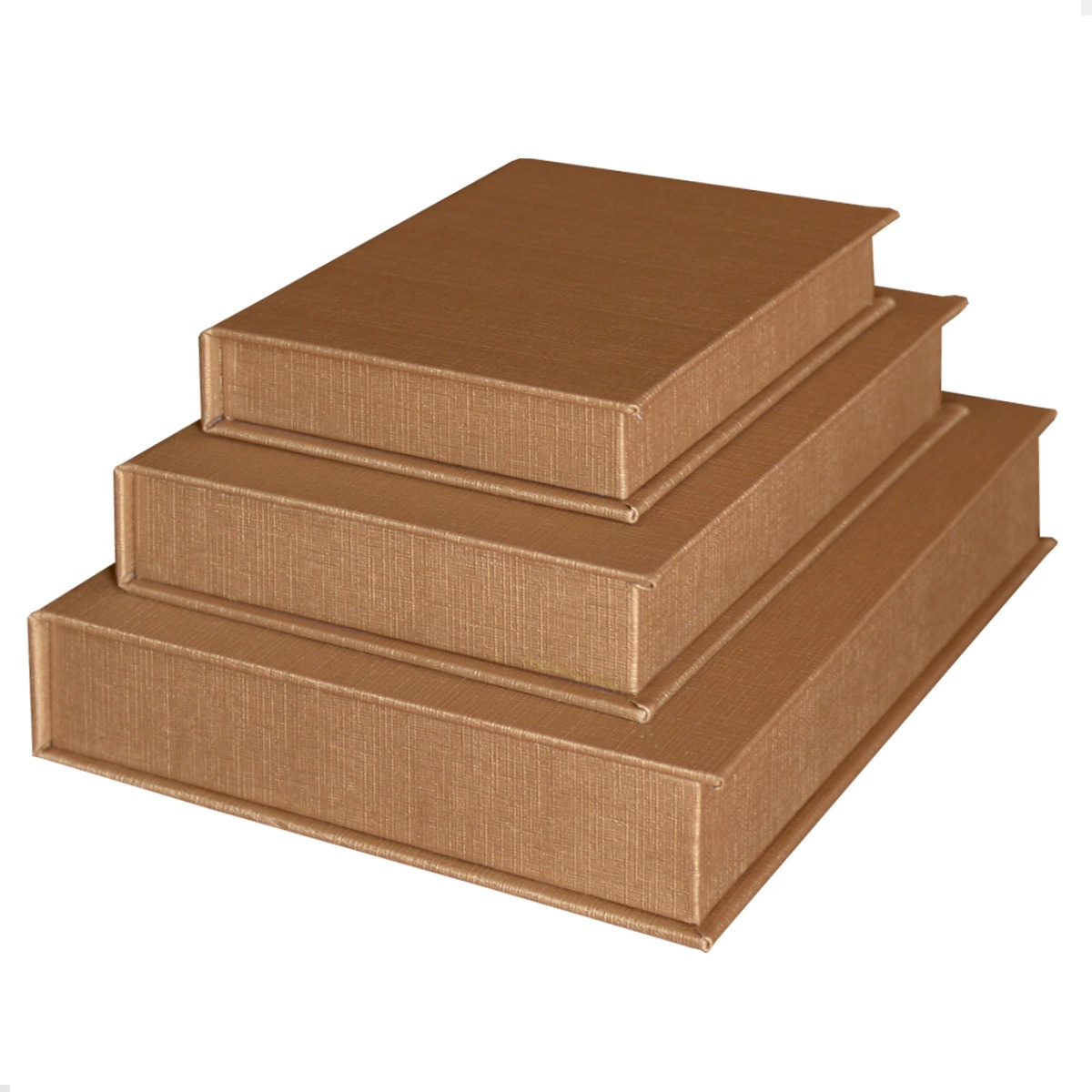 Kit 3 Caixa Livro Falso MDF LINHO OURO Dourada Decorativa Porta Objeto Elegante
