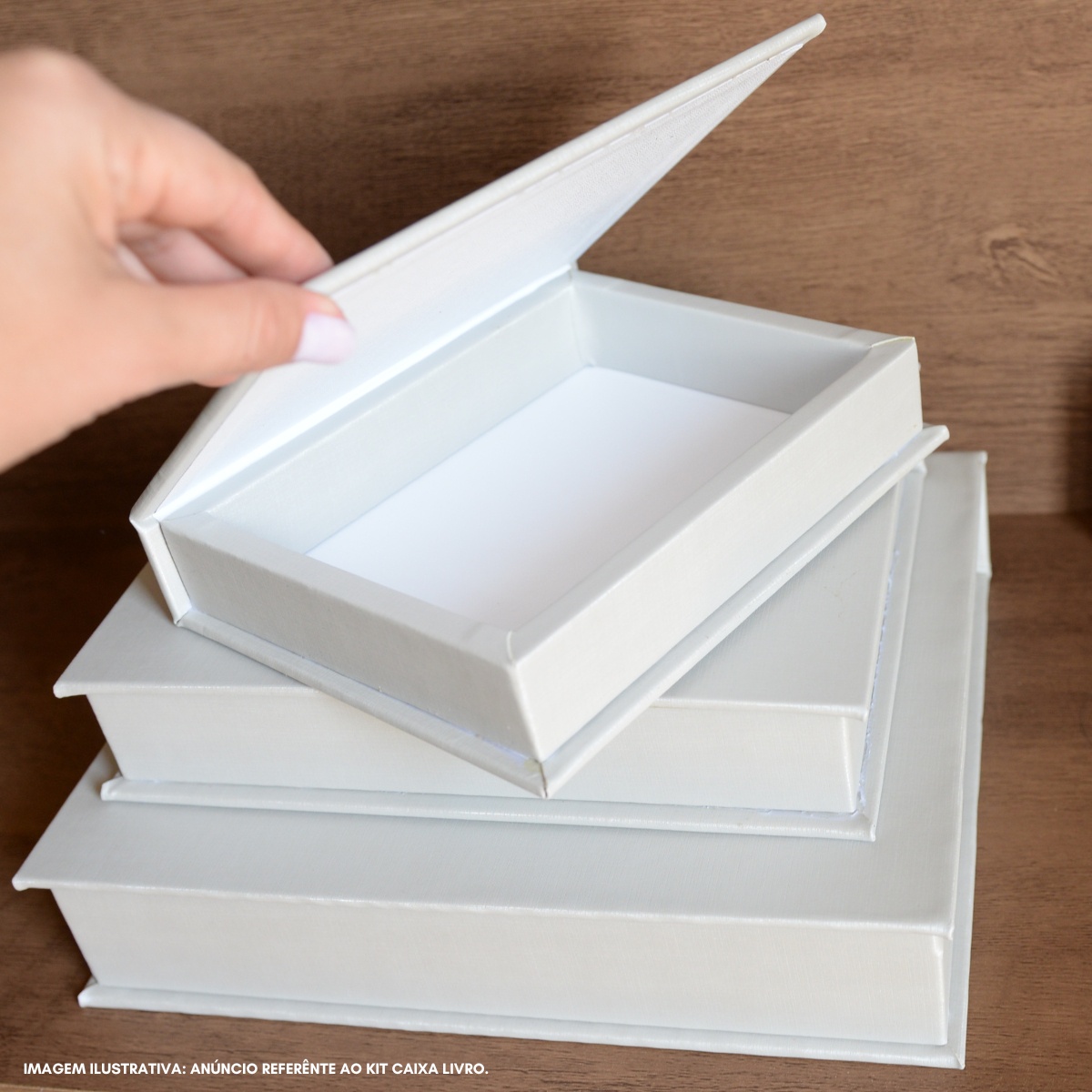 Kit 3 Caixa Livro Falso MDF DUNY PRATA Decorativa Porta Objeto Elegante - Imagem 5