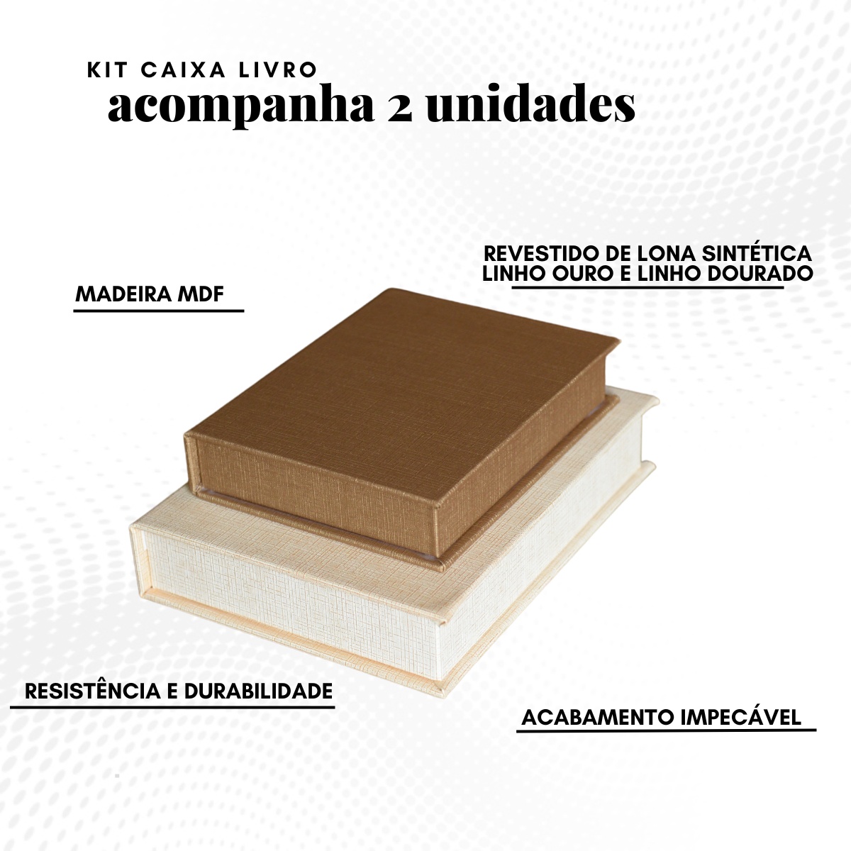 Kit 2 Caixa Livro Falso MDF LINHO OURO e LINHO DOURADO Decorativa Porta Objeto Elegante - Imagem 9