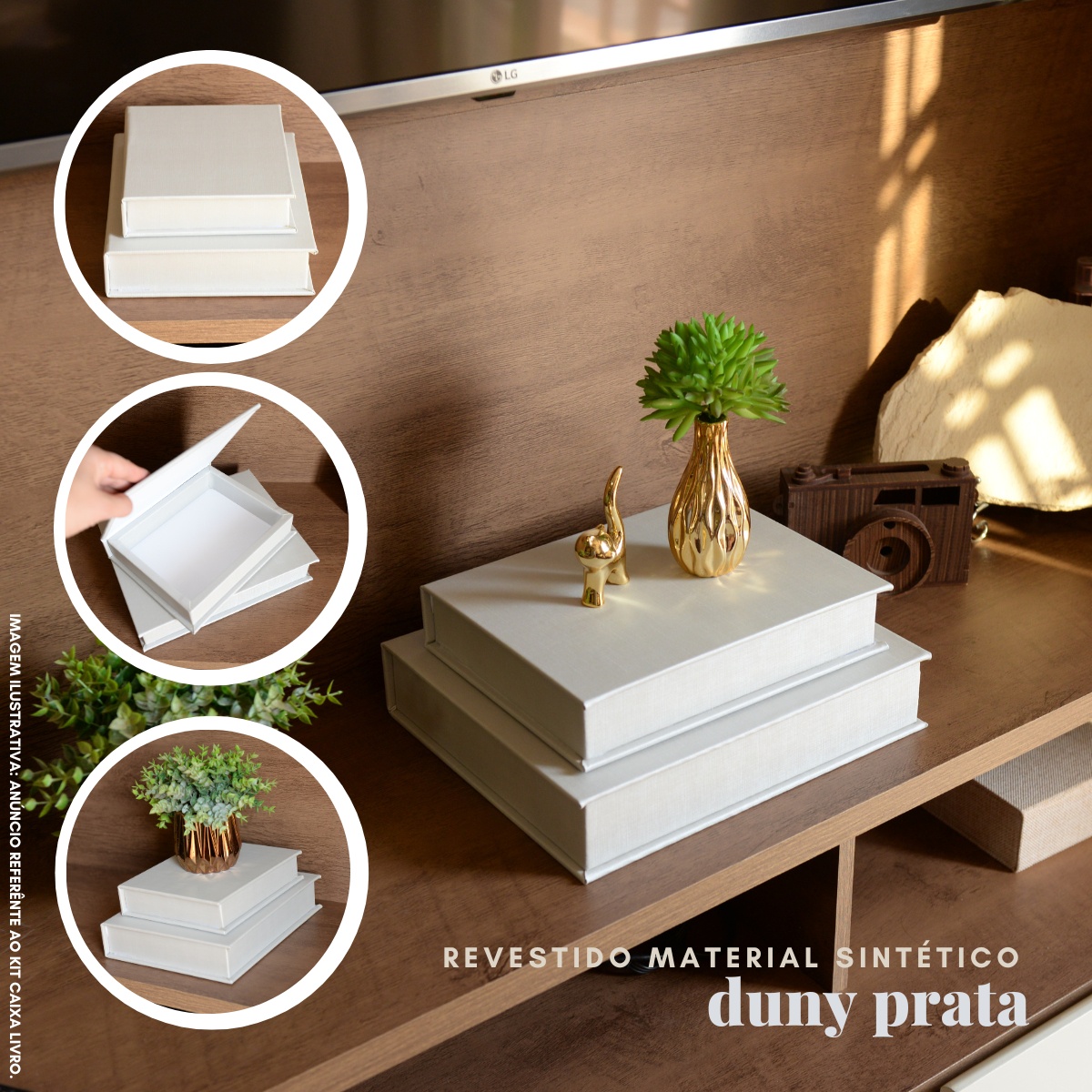 Kit 2 Caixa Livro Falso MDF DUNY PRATA Decorativa Porta Objeto Elegante - Imagem 2