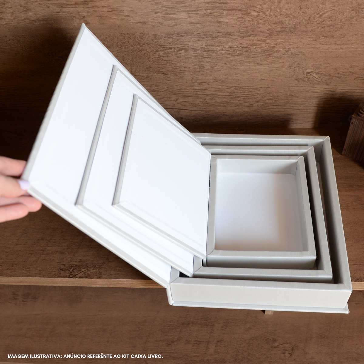Kit 3 Caixa Livro Falso MDF DUNY PRATA Decorativa Porta Objeto Elegante - Imagem 6