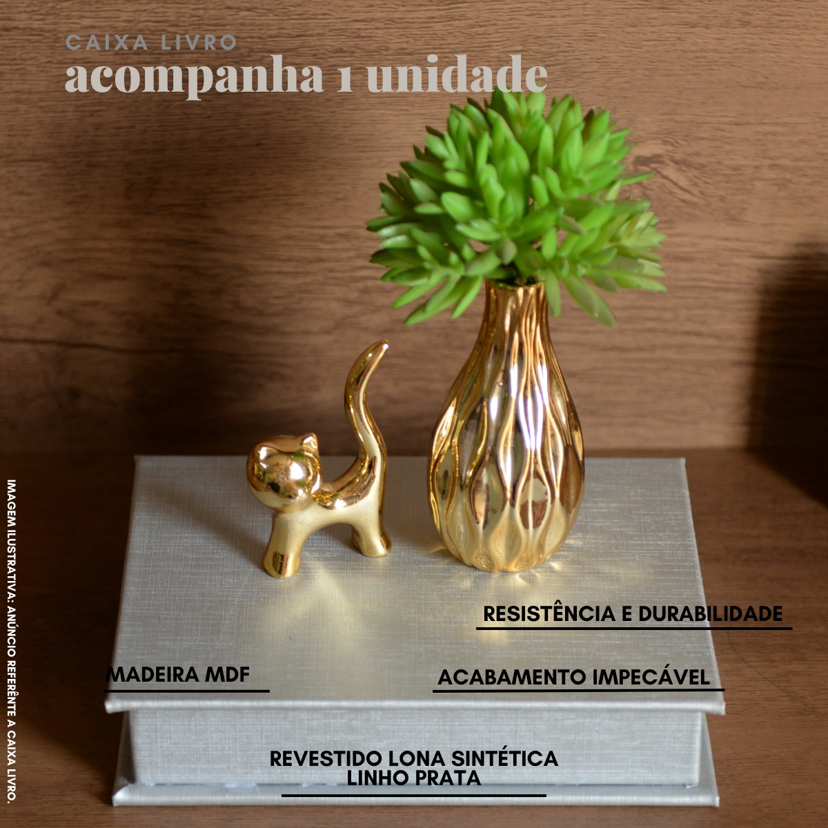 Livro Fake Caixa Decorativa Pequena LINHO PRATA - P - Imagem 8