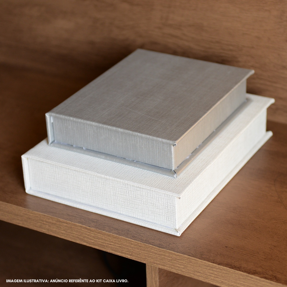 Kit 2 Caixa Livro Falso MDF LINHO PRATA e LINHO PRATEADO Decorativa Porta Objeto Elegante - Imagem 5