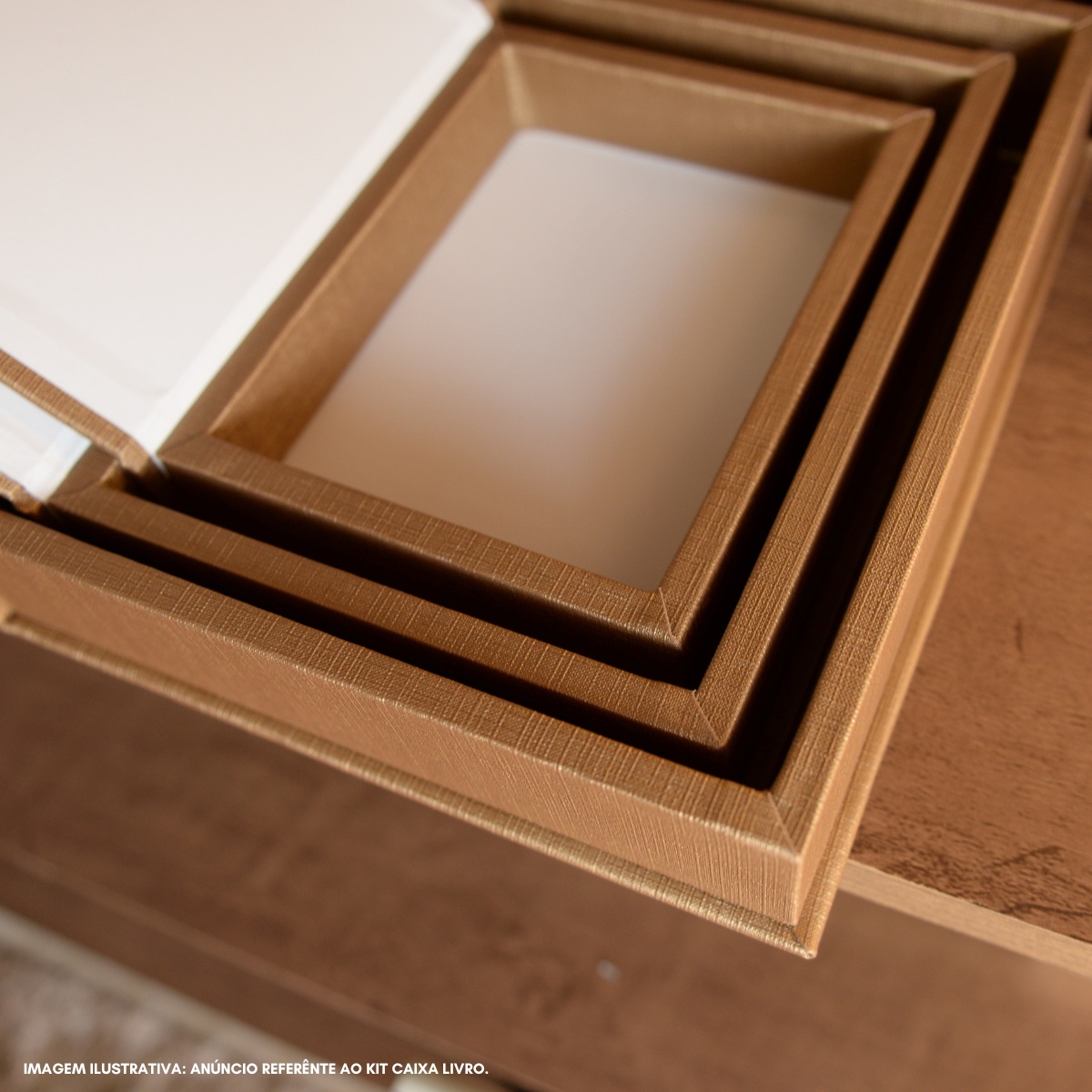 Kit 3 Caixa Livro Falso MDF LINHO OURO Dourada Decorativa Porta Objeto Elegante - Imagem 5