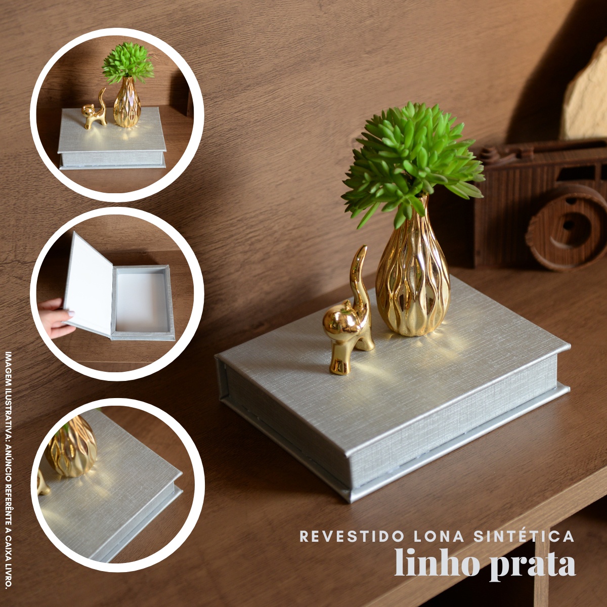 Livro Fake Caixa Decorativa Pequena LINHO PRATA - P - Imagem 2