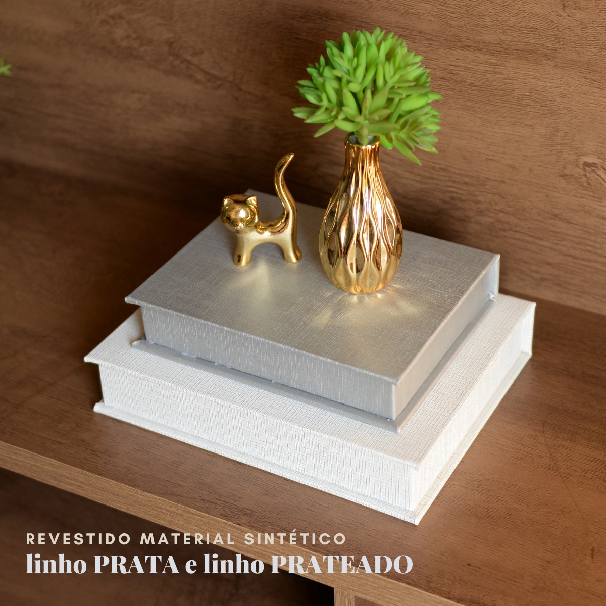 Kit 2 Caixa Livro Falso MDF LINHO PRATA e LINHO PRATEADO Decorativa Porta Objeto Elegante - Imagem 4