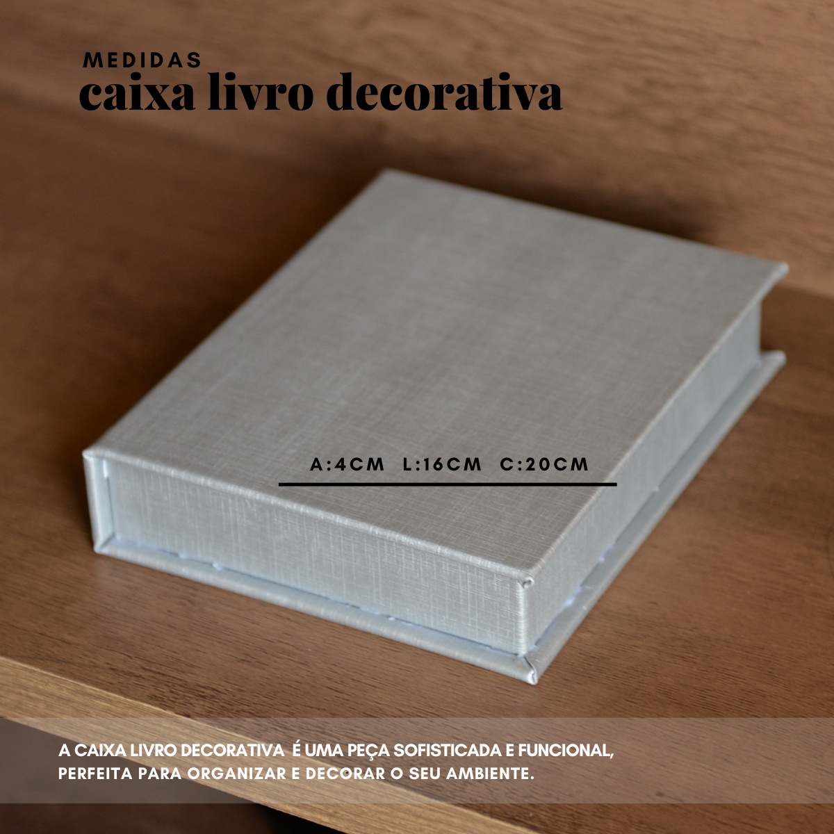Livro Fake Caixa Decorativa Pequena LINHO PRATA - P - Imagem 7