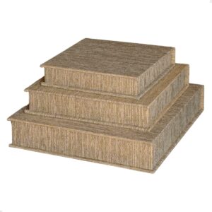 Kit 3 Caixa Livro Falso MDF TECIDO JUTA DOURADO Decorativa Porta Objeto Elegante