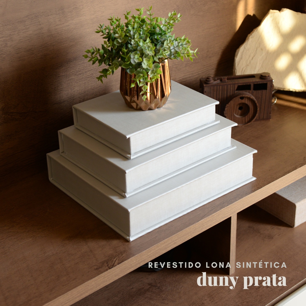 Kit 3 Caixa Livro Falso MDF DUNY PRATA Decorativa Porta Objeto Elegante - Imagem 3