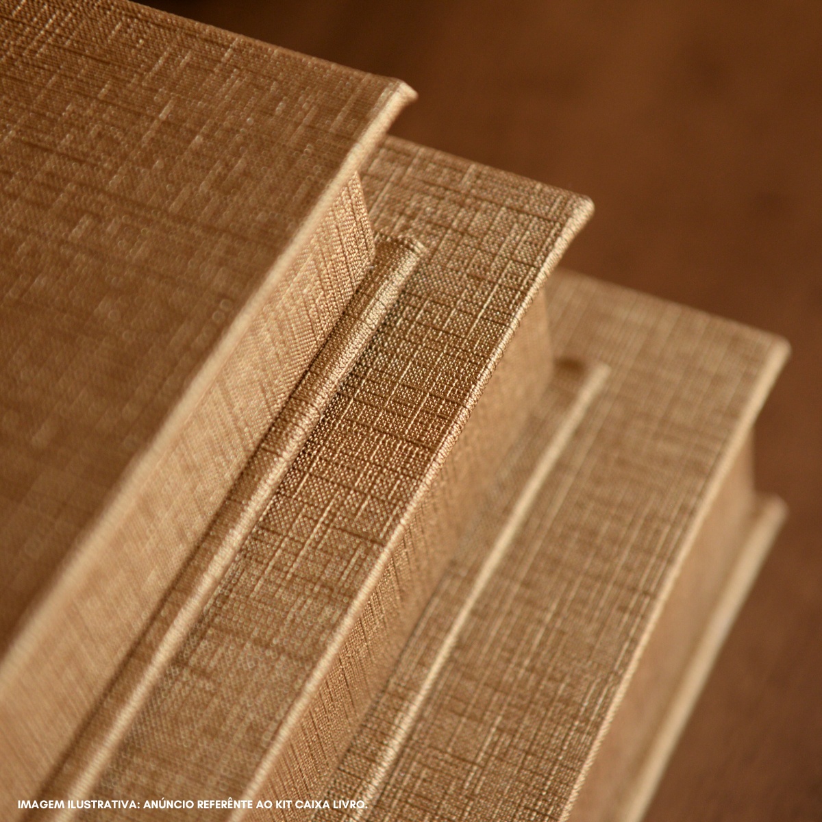 Kit 3 Caixa Livro Falso MDF LINHO OURO Dourada Decorativa Porta Objeto Elegante - Imagem 7
