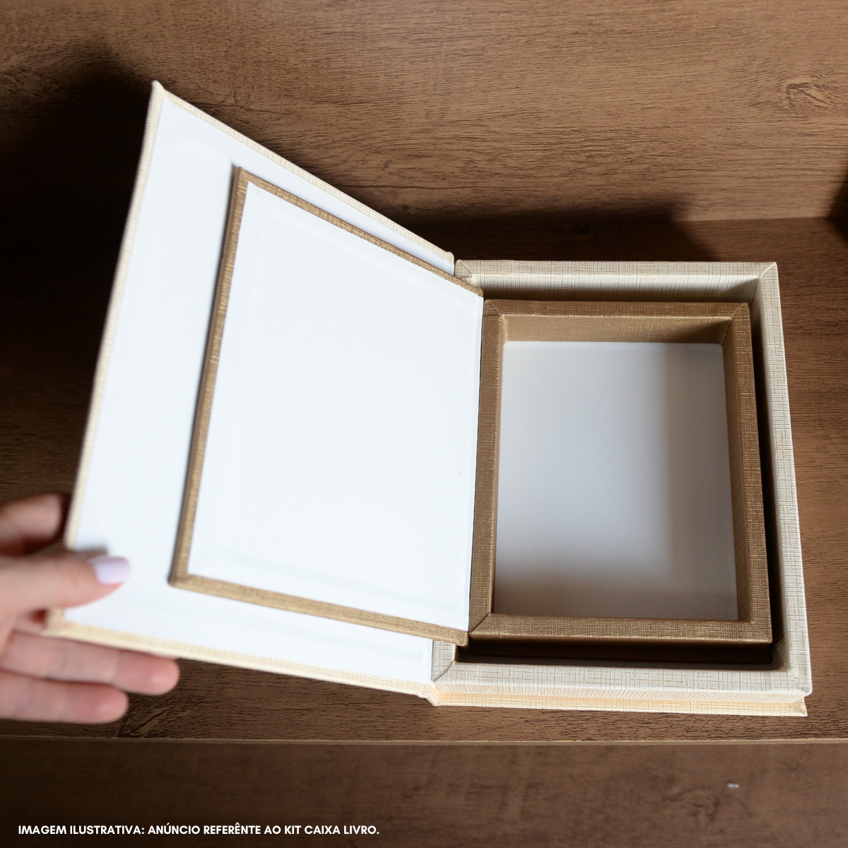 Kit 2 Caixa Livro Falso MDF LINHO OURO e LINHO DOURADO Decorativa Porta Objeto Elegante - Imagem 5