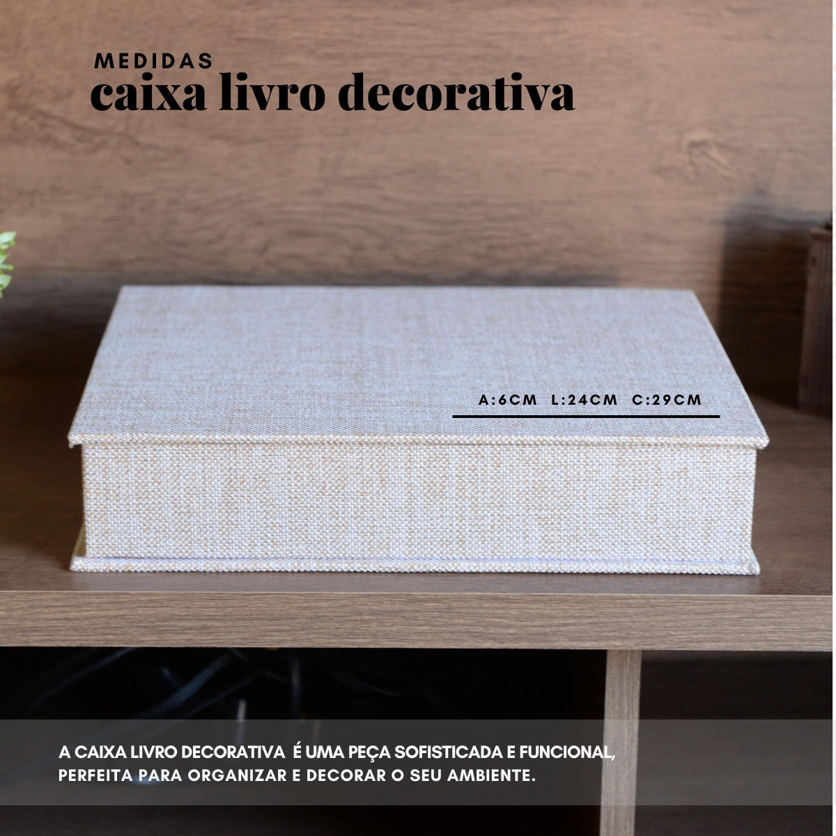 Livro Fake Caixa Decorativa Grande TECIDO JUTA BEGE - G - Imagem 6