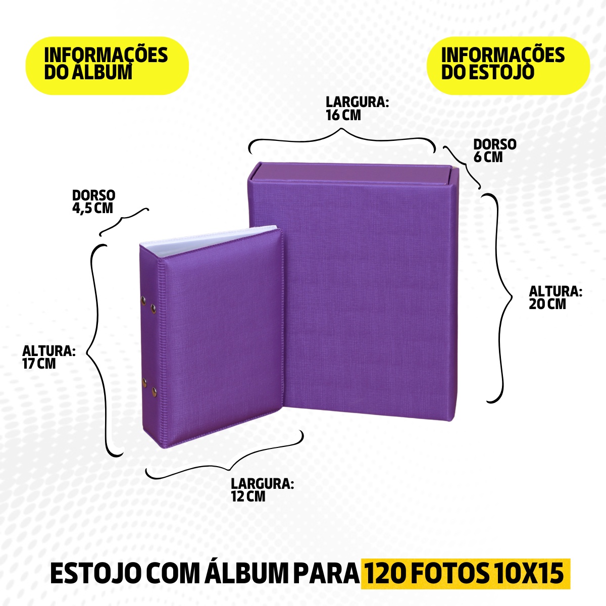 Estojo Imantado com Álbum p/ 120 fotos 10x15 DUNY ROXO Liso Bebê Caixa Imã Infantil - Imagem 7