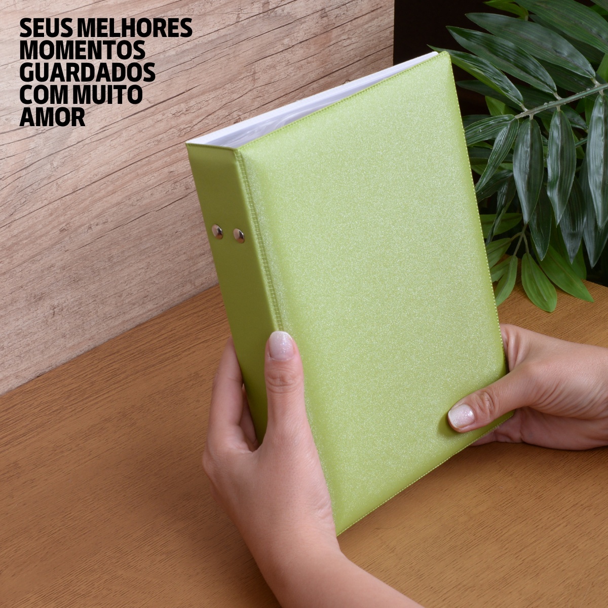 Álbum Fotográfico 160 Fotos 15x21 CETIM VERDE Liso Casal Adulto Bodas - Imagem 6